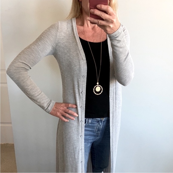 Ribbed Texture Long, V Neck Button Front Cardigan - Picture 2 of 8